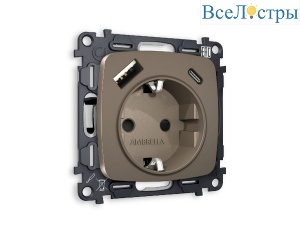 Комплект механизма розетки 2USB A+C 20W (быстрая зарядка) с/з Ambrella Volt Omega MO640010