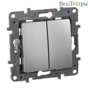 Выключатель двухклавишный Legrand Etika 10A 250V алюминий 672402