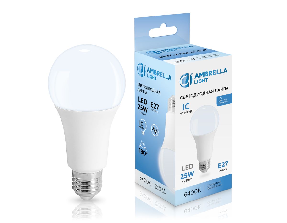 светодиодная лампа ambrella light bulbing e27 25w 6400k 652506