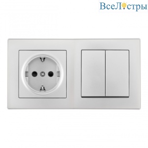 Выключатель двухклавишный с розеткой Arte Milano SET06-2-30-2-40-1 silver