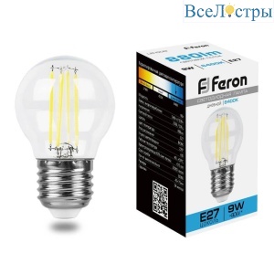 Лампа светодиодная филаментная Feron E27 9W 6400K прозрачная LB-509 38224