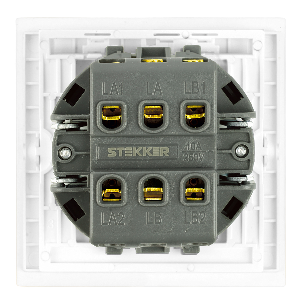выключатель двухклавишный stekker мия rsw10-3111-01 белая магнолия 50788