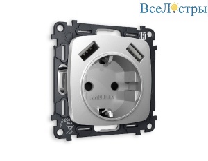 Комплект механизма розетки 2USB A+A 18W (быстрая зарядка) с/з Ambrella Volt Omega MO409010