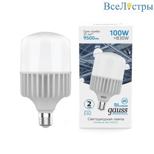 Лампа светодиодная Gauss E40 100W 6500K матовая 63430