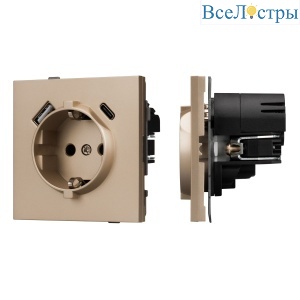 Механизм розетки с USB зарядкой Arlight SCT-TENDO-MUAC-PL-GD (230V, 16A) 054089