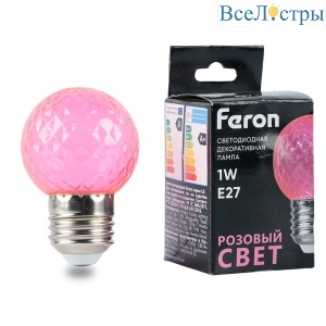 Лампа светодиодная Feron LB-385 шар розовый прозрачный E27 1W 230V 52177