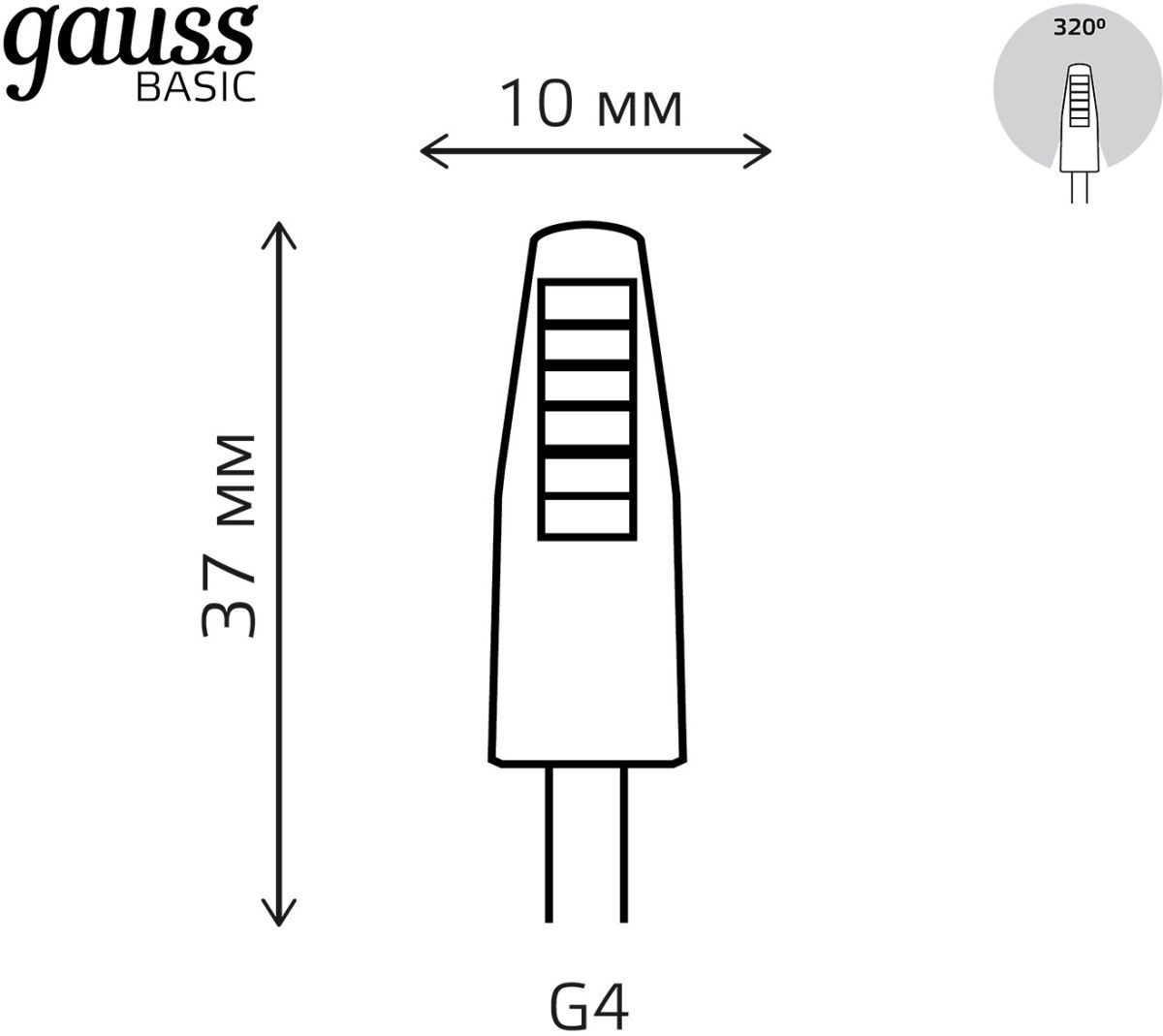 светодиодная лампа gauss basic g4 2w 4100k 1169722
