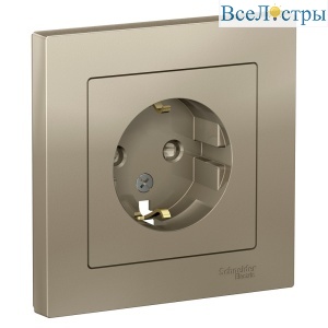 Розетка с/з со шторками, 16А, в сборе Systeme Electric AtlasDesign Шампань ATN000544