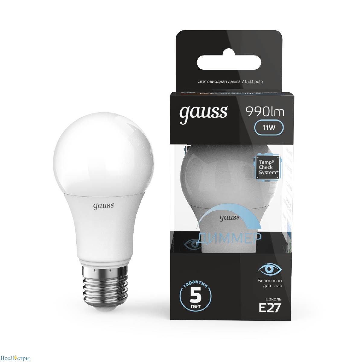 лампа светодиодная диммируемая gauss e27 11w 4100k матовая 102502211-d