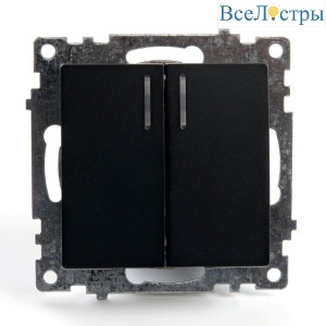 Выключатель двухклавишный Stekker Катрин с подсветкой черный GLS10-7102-05 39607