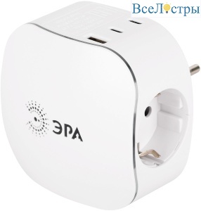 Разветвитель электрический ЭРА SP-3e-3USBAC-W на 3 розетки + 3 USB A+C с заземлением со шторками 16А белый Б0069081