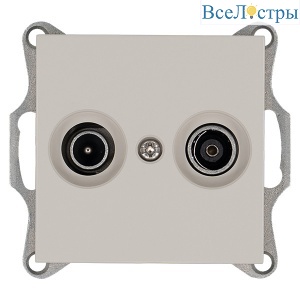 Розетка TV+FM Ф9.5mm проходная с накладкой, цвет Тауп Jasmart G6205T
