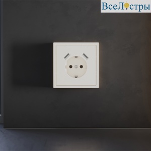 Накладка для розетки с заземлением и защитными шторками, с USB A+A Voltum S70 (хлопок) VLS000913