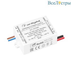 Блок питания Arlight ARPJ-SP-38160-PFC-TRIAC-MINI (6W, 19-38V, 160mA) 047585