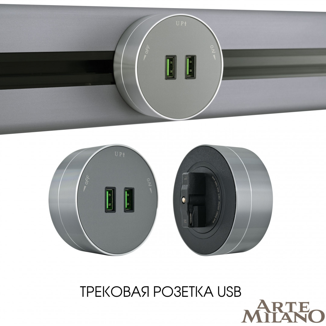 трековая розетка arte milano am-track-sockets 380011ts/usbx2 grey