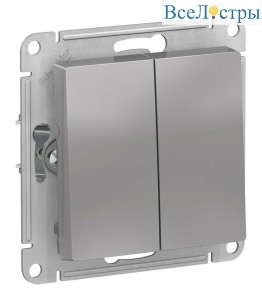 Выключатель 2-клавишный, IP44, сх.5, 10АХ, механизм Systeme Electric AtlasDesign Aqua Алюминий ATN440351