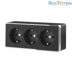 Розетка тройная с/з со шторками Werkel Gallant черный/хром W5073135 4690389163890
