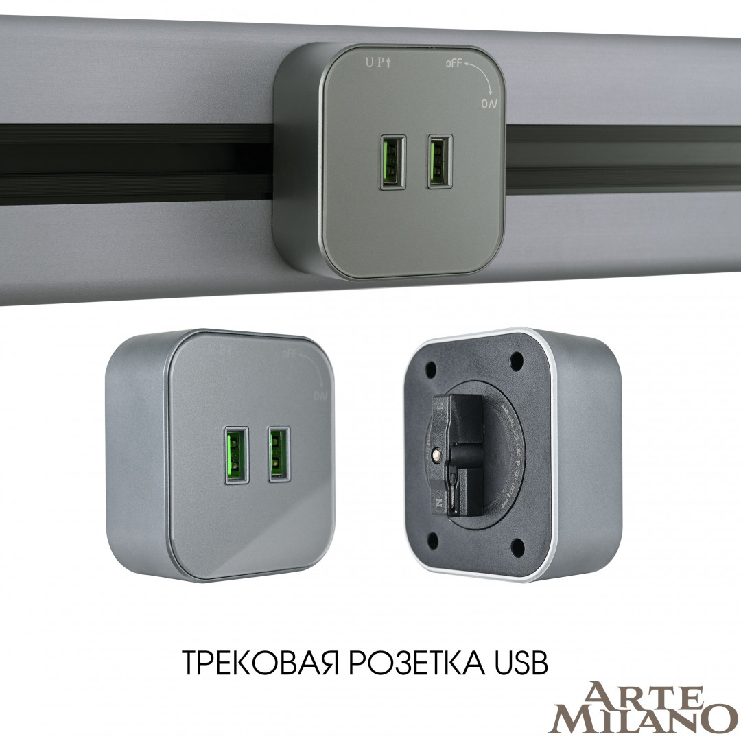 трековая розетка arte milano am-track-sockets 380022ts/usbx2 grey