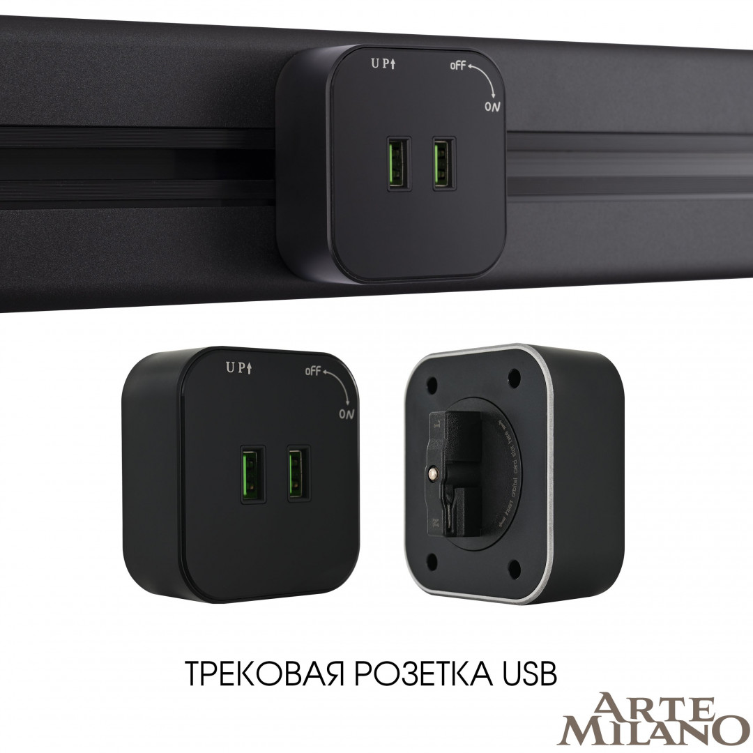 трековая розетка arte milano am-track-sockets 380022ts/usbx2 black