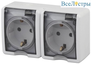 Розетка ЭРА Эксперт 2х2P+E IP54 со шторками 16A 250V 11-2404-01 Б0020718