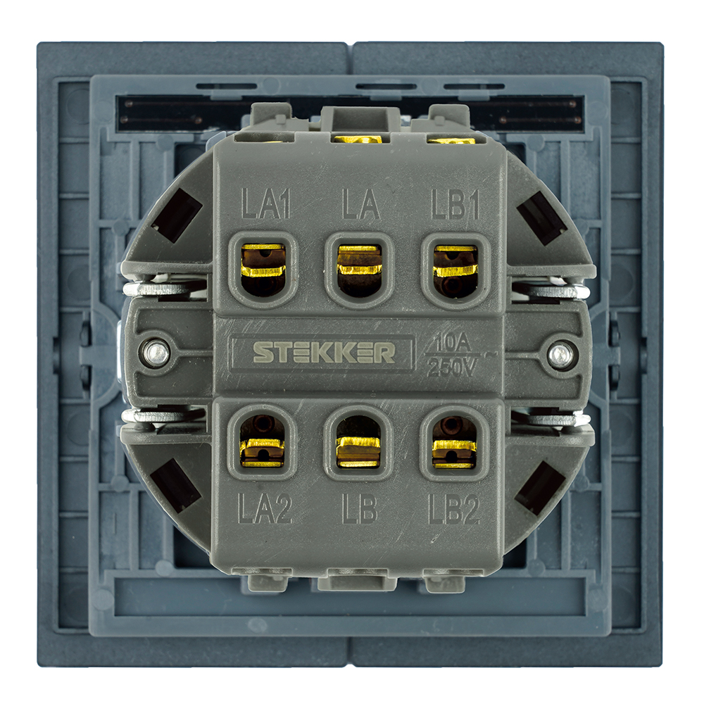 переключатель 2-клавишный (механизм) stekker мия 250в 10а rsw10-3107-05 черный бархат 50448