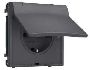 Комплект механизма электрической розетки SIGMA Антрацит серый 50Hz 2P+E с/з с/ш и крышкой IP44 16A-250V QUANT PRO Ambrella Volt MS658010 (SP6580, PR141)