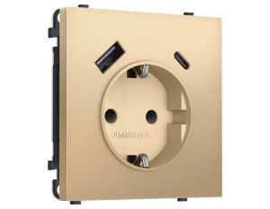 Комплект механизма электрической розетки SIGMA Золото Мягкое касание 2USB A+C 20W Ambrella Volt MS890010 (SP8900, PR160)