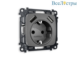 Комплект механизма розетки 2USB A+A 18W (быстрая зарядка) с/з Ambrella Volt Omega MO659010