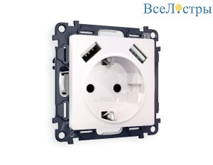Комплект механизма розетки 2USB A+A 18W (быстрая зарядка) с/з Ambrella Volt Alfa MA209010