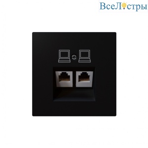 Интернет розекта 2х терминальная 6 категория, цвет Черный матовый (soft touch) Jasmart FD6108PBM
