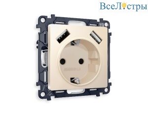 Комплект механизма розетки 2USB A+A 18W (быстрая зарядка) с/з Ambrella Volt Alfa MA329010
