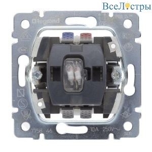 Выключатель одноклавишный кнопочный на 2 направления Legrand Galea Life 10A 250V с нейтралью подсветкой 775846