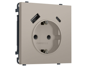 Комплект механизма электрической розетки SIGMA Серо-бежевый матовый 2USB A+C 20W Ambrella Volt MS370010 (SP3700, PR160)