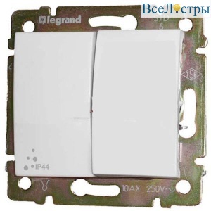 Переключатель двухклавишный Legrand Valena 10A 250V IP44 белый 770098