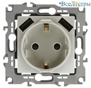 Розетка 2P+E со шторками и 2xUSB Эра 12-4109-15 Б0047849
