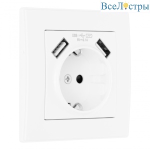Комплект розетки с/з и шторками + USB и рамкой Arte Milano SET06-1-47-1 white