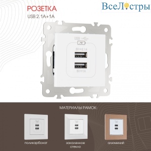 Розетка USB 2.1А+1А Arte Milano 203.46-1.white
