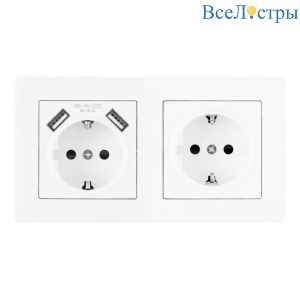 Розетка двойная (двухпостовая) c USB Arte Milano SET06-2-47-1-40-1 white