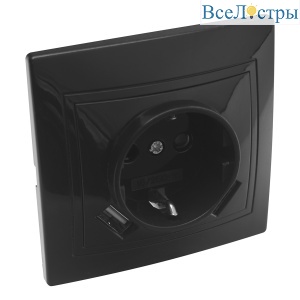Розетка 2П+З с защ. шт. 16А 250В + USB порт Tape-A 2,1А 5В IP20, черная "Дельта" General 477326