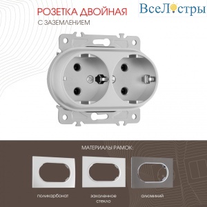 Розетка двойная с заземлением Arte Milano 202.40-2.silver