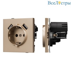 Механизм розетки с USB зарядкой Arlight SCT-TENDO-MUAA-PL-GD (230V, 16A) 054085