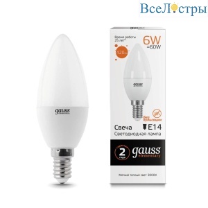 Лампа светодиодная Gauss E14 6W 3000K матовая 33116