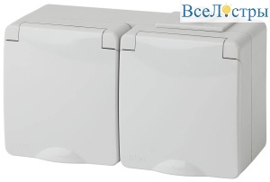 Розетка ЭРА Эксперт 2х2P E IP65 со шторками 16A 250V 11-2604-03 Б0035992