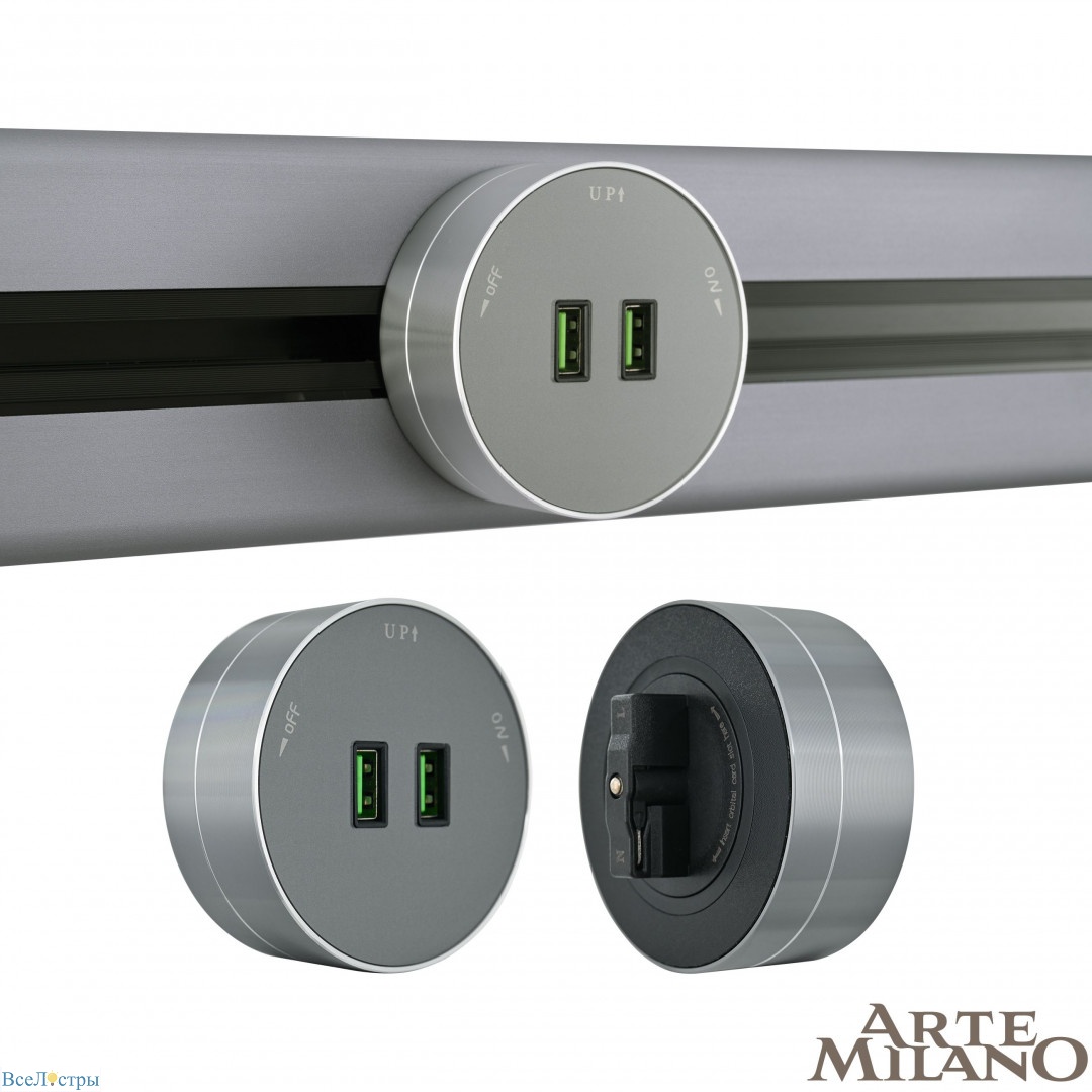 трековая розетка arte milano am-track-sockets 380011ts/usbx2 grey