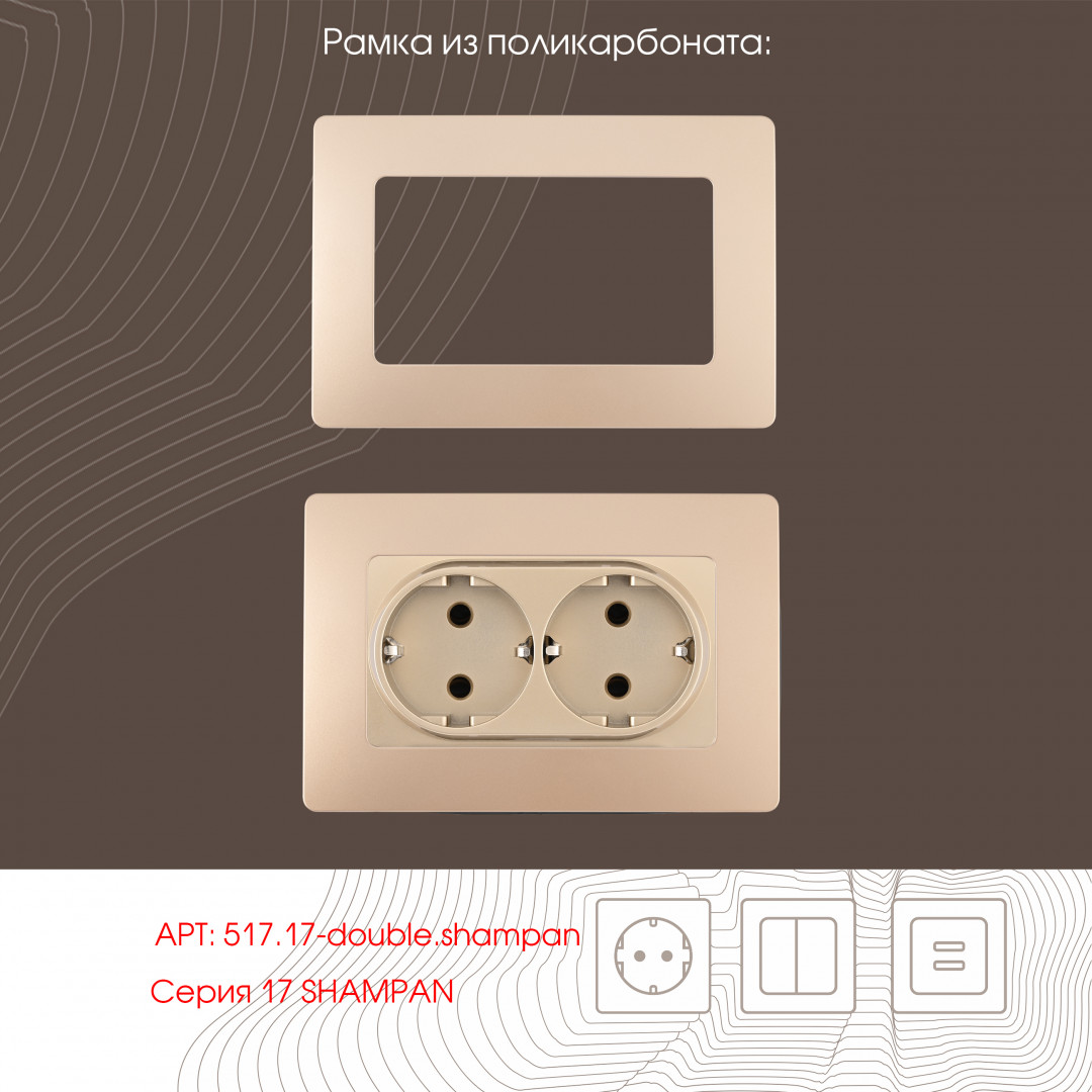 розетка двойная с заземлением arte milano 217.40-2.shampan