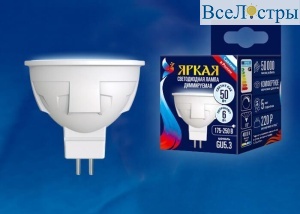Лампа светодиодная диммируемая (UL-00003989) Uniel GU5.3 6W 4000K матовая LED-JCDR 6W/NW/GU5.3/FR/DIM PLP01WH