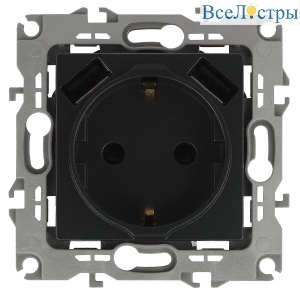 Розетка 2P+E со шторками и 2xUSB Эра 14-4109-05 Б0047871