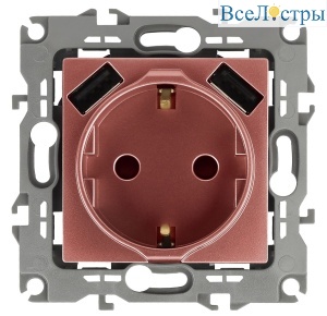 Розетка 2P+E со шторками и 2xUSB Эра 12-4109-14 Б0047848