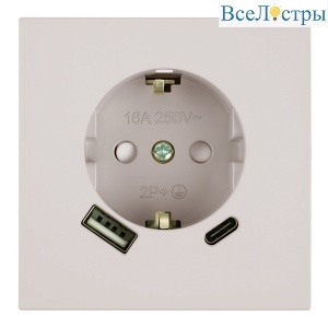 Розетка 1-местная 16А + USB + Type C (механизм) Stekker 250В 20W Мия RST16-3119-08 50482