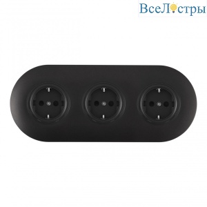 Круглая розетка тройная (трехпостовая) с/з и шторками Arte Milano SET08-3-40-1x3 black